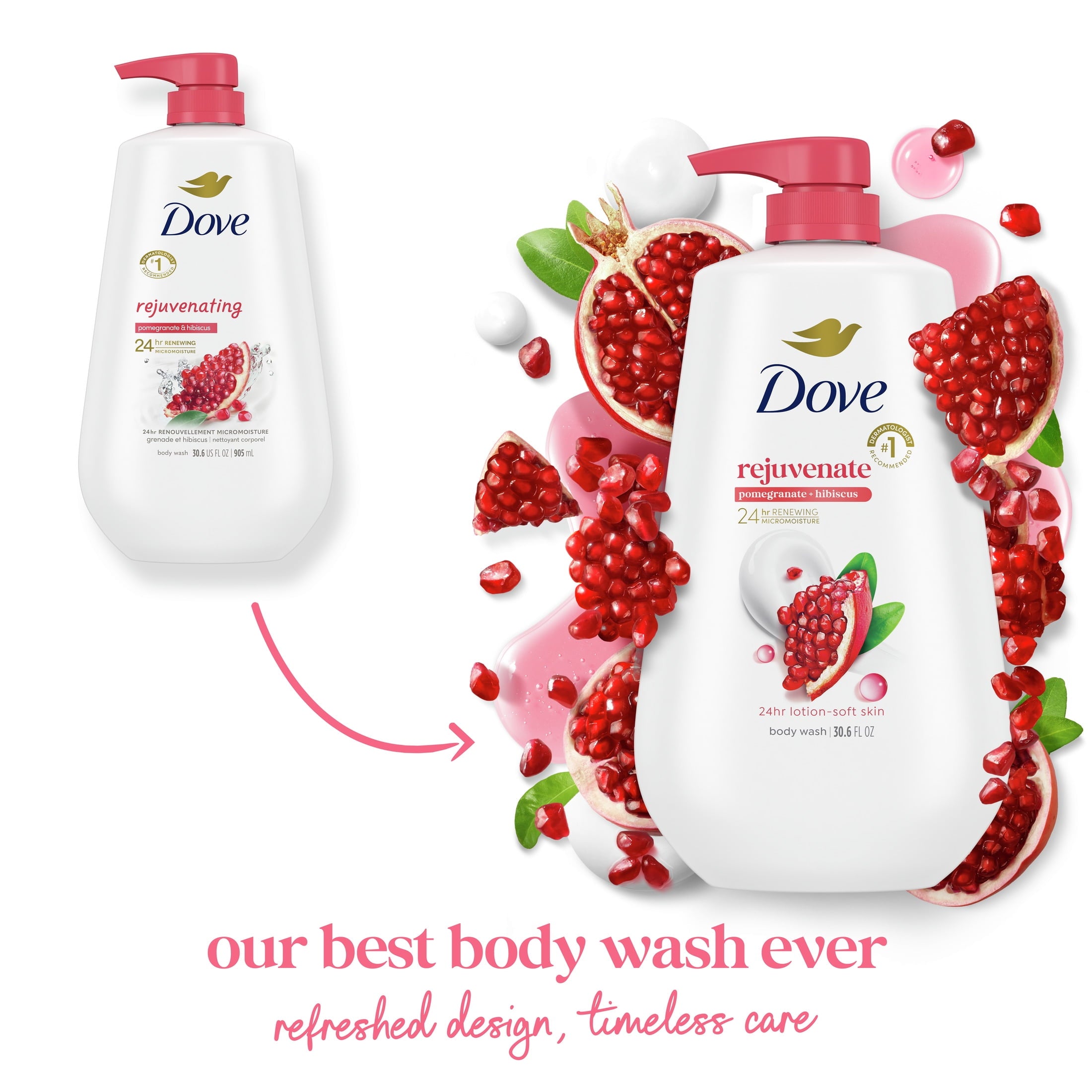 Dove Body Wash for Women Rejuvenating Pomegranate & Hibiscus All Skin, 30.6 oz with Pump image 2