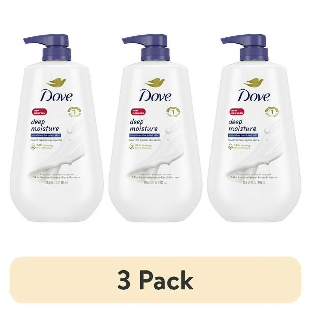 (3 pack) Dove Body Wash with Pump for 24hr Lotion-Soft Skin Deep Moisture Moisturizing Skin Cleanser with No Sulfates No Parabens, 30.6 fl oz image 1