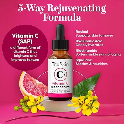 TruSkin Vitamin C Plus Super Serum, 5-Way Rejuvenation with Vegan Collagen, 1 fl oz image 4