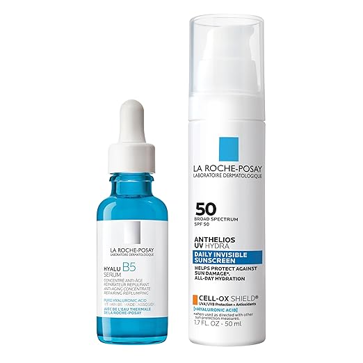 Bundle of La Roche-Posay Hyalu B5 Pure Hyaluronic Acid Serum for Face, Hydrating Serum, Plumps Skin + Anthelios UV Hydra Sunscreen SPF 50, Daily Hydrating Broad Spectrum Invisible SPF Protection image 0