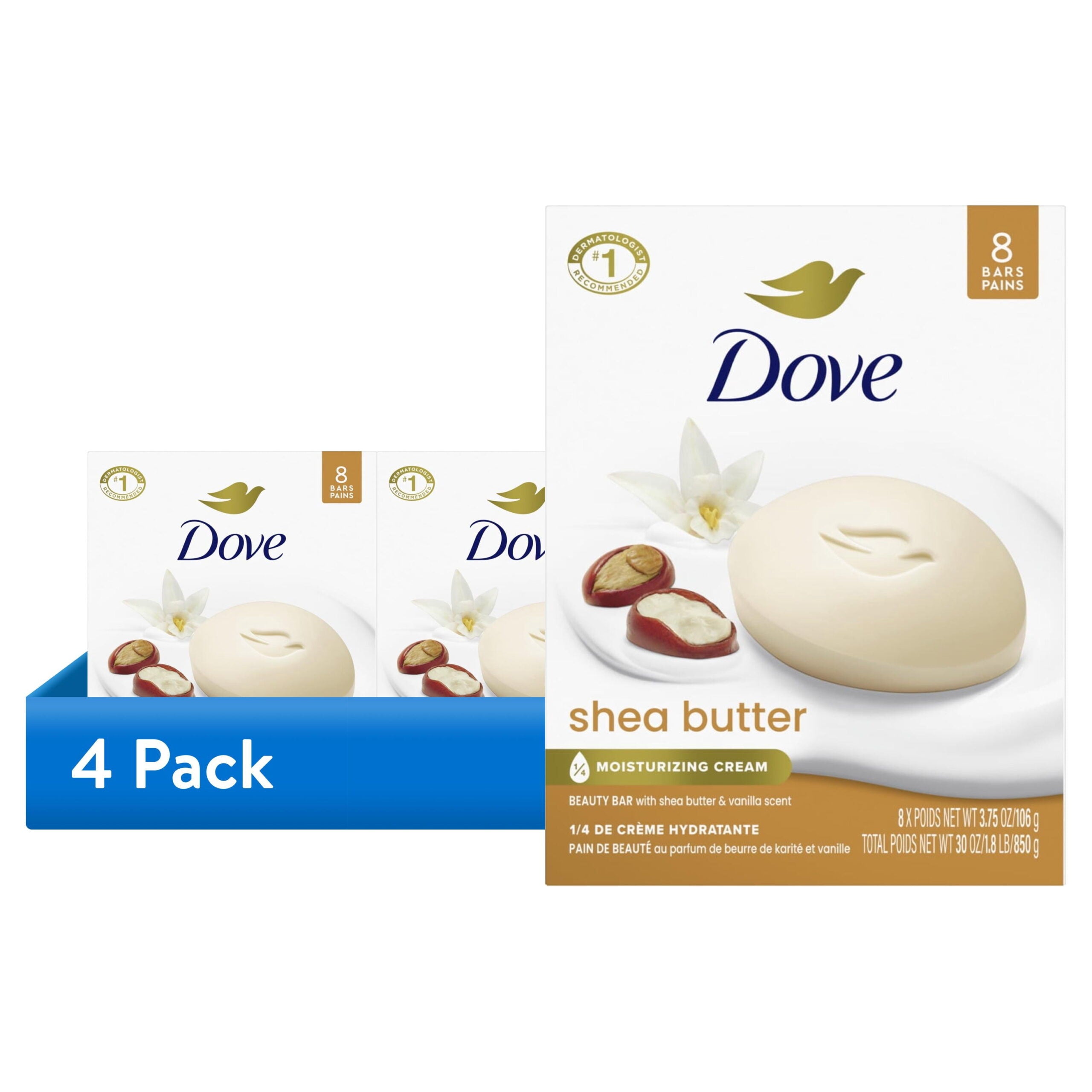 (8 pack) Dove Beauty Bar Soap For Nourished, Radiant Skin, Shea Butter, Enriches Skin, 3.75 oz 8 Bars image 0
