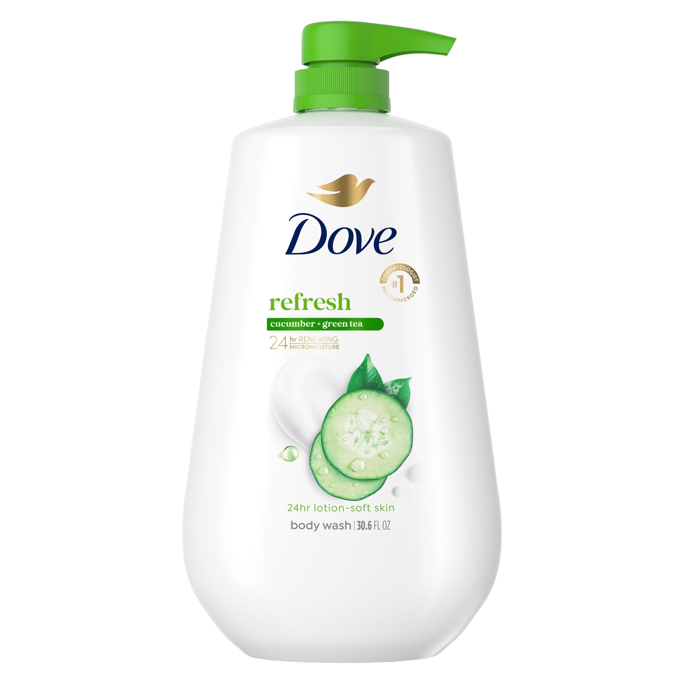 (3 pack) Dove Body Wash With Pump for 24hr Lotion-Soft Skin Refresh Cucumber & Green Tea Moisturizing Skin Cleanser with No Sulfates No Parabens, 30.6 fl oz image 1