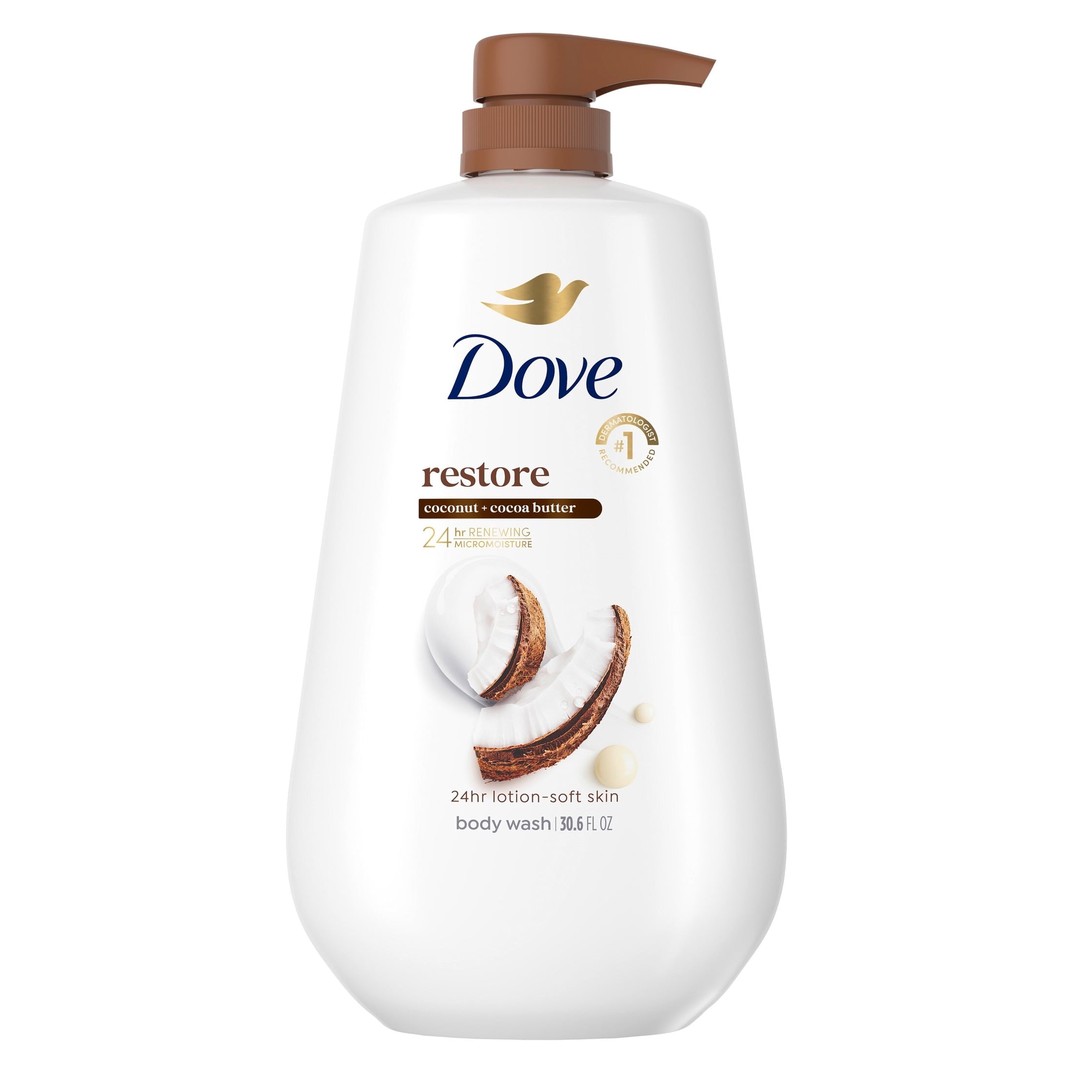 Dove Body Wash With Pump For 24hr Lotion-Soft Skin Restore Coconut & Cocoa Butter Moisturizing Skin Cleanser With No Sulfates No Parabens ,30.6 fl oz image 0