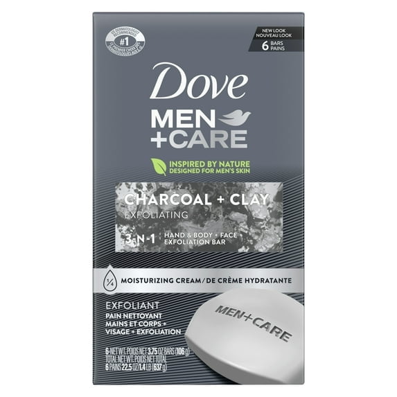 Dove Men+Care Body Soap and Face Bar More Moisturizing Than Bar Soap Deep Clean Effectively Washes Away Bacteria, Nourishes Your Skin 3.75 Ounce (Pack of 6) image 0